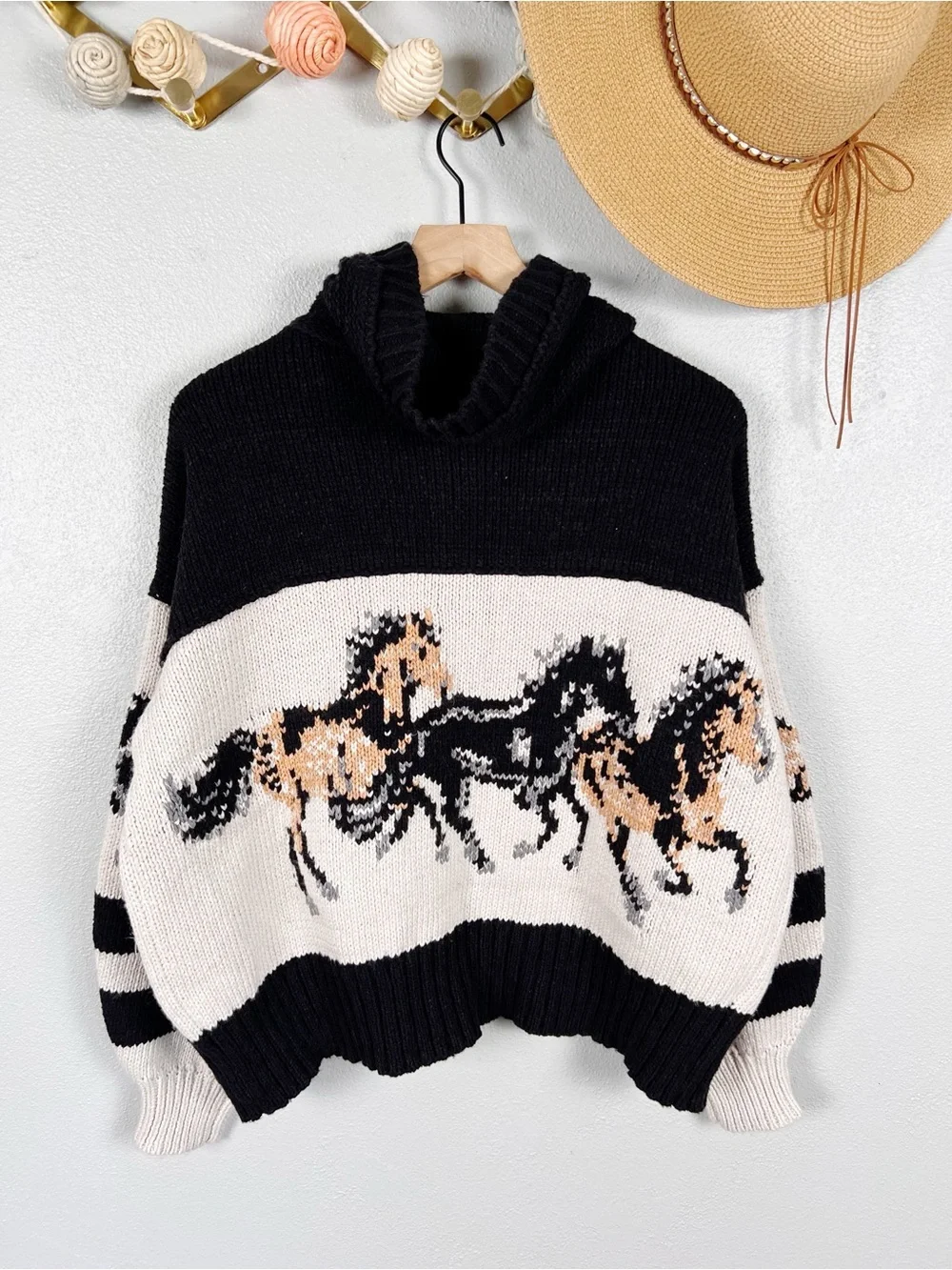 NWT Anthropologie Pilcro Horse Graphic Chunky Knit Cardigan Sweater Size Medium